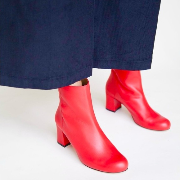 Red Kiss Shoes - ** Red Kiss True Red Leather Heeled Ankle Boots Size 9
